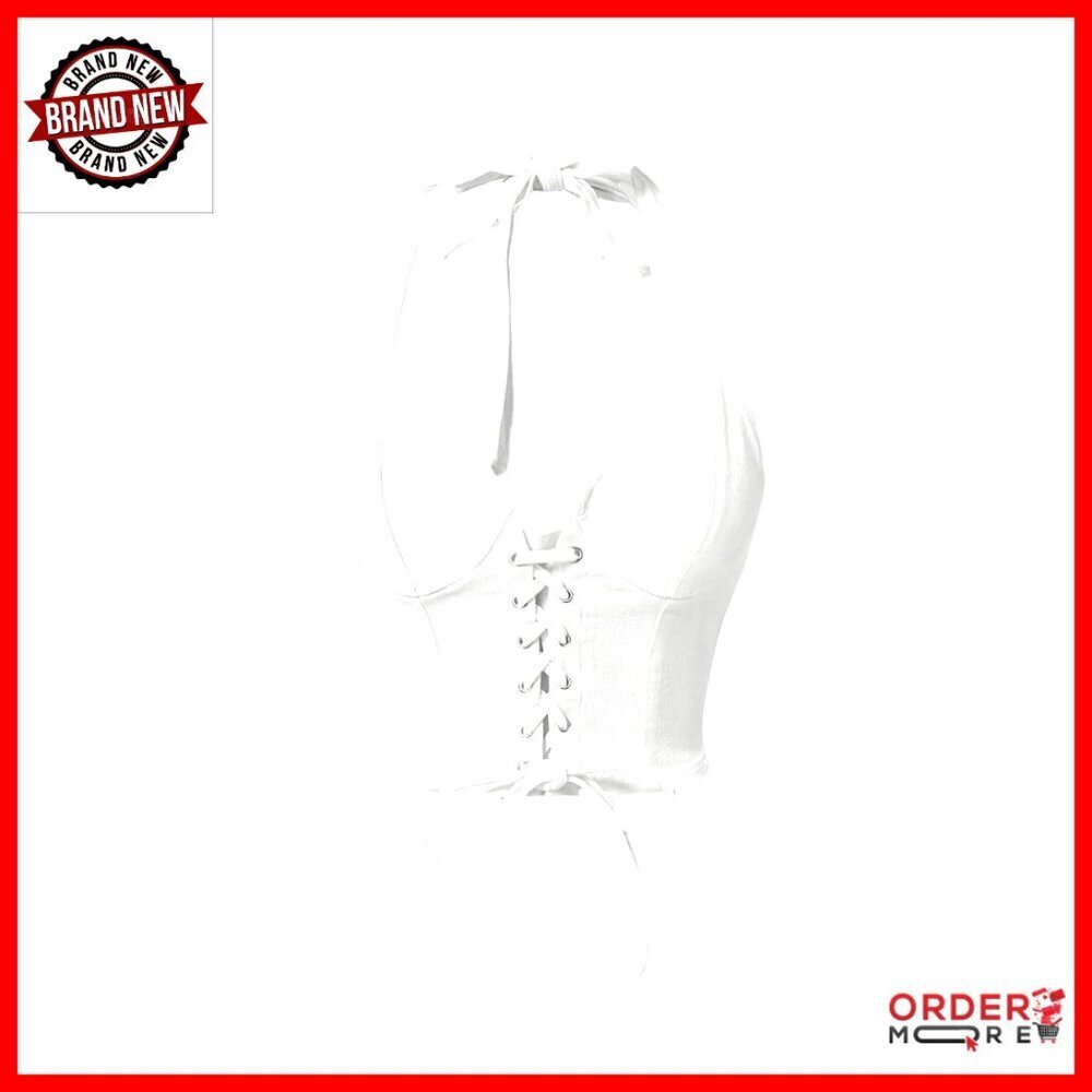 Y2K Halter Backless Denim Crop Top Shirred Lace Up Tie Back Vintage Chic